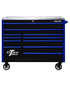Extreme Tools EXQ Series 55"W x 30"D 11 Drawer Professional Roller Cabinet Black with Blue EX Quick Release Drawer Pulls