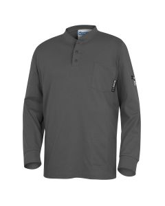 OBRZFI404-S image(0) - OBERON Henley Shirt - 100% FR/Arc-Rated 7 oz Cotton Interlock - Long Sleeves - Grey - Size: S