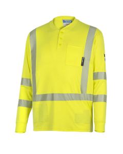 OBRZFI406-M image(1) - OBERON Henley Shirt - Hi-Vis 100% FR/Arc-Rated 7 oz Cotton Interlock - Long Sleeves - Hi-Vis Yellow - Size: M