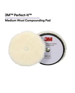 3M 3M&trade; Perfect-It&trade; Random Orbital Medium Wool Compounding Pad 34121, 5 Inch (130 mm), White, 2 Pads/Bag