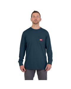 MLW606BL-L image(0) - Milwaukee Tool GRIDIRON Pocket T-Shirt - Long Sleeve Blue L