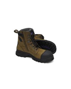 BLU983-065 image(0) - Blundstone Steel Toe Lace Up Side Zip, Water Resistant, Bump Cap, Puncture Resistant Insole, Crazy Horse Brown, AU size 6.5, US size 7.5