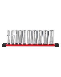 MLW48-22-9405 image(1) - Milwaukee Tool 10pc 3/8" SAE Deep Well Sockets with FOUR FLAT Sides