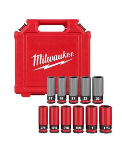 MLW49-66-7833 image(0) - Milwaukee Tool SHOCKWAVE Impact Duty 1/2 Drive SAE & Metric 11PC Lug Nut Wheel Socket Set