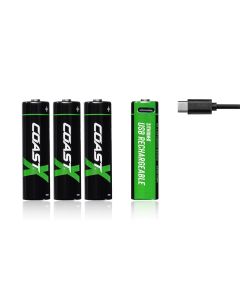 COS31007 image(1) - COAST Products Zithion-X AA Rechargeable Lithium-Ion Batteries with USB-C Port (1.5V, 2400mAh, 4-Pack)