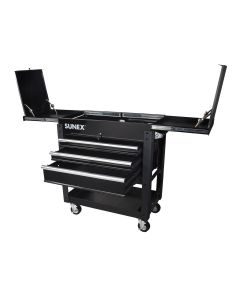 Sunex 3 Drawer Utility Cart with Sliding Top, Black