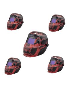 JCK47105-5PK image(0) - Jackson Safety Jackson Safety - Quantity 5 Pack - Welding Helmet - Auto Darkening - Nylon - 3.94" x 2.36" Viewing Area - Shade 4/9-13 Variable with Grind ADF 1/1/1/2 - 370 Speed Dial Headgear - Bead Demon Graphics