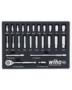 WIH33396 image(0) - Set Includes - 11 Standard Sockets 5/32&rdquo; - 9/16&rdquo; | 10 Deep Sockets 5/32&rdquo; - 9/16&rdquo; | 1/4&rdquo; Drive Ratchet 72 Tooth | 1/4&rdquo; Drive Extension Bars 3&rdquo;, 6&rdquo; | 1/4&rdquo; Drive Universal Joint