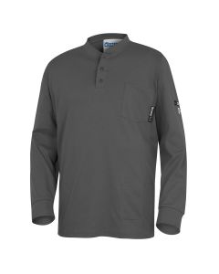 OBRZFI404-4XL image(0) - OBERON Henley Shirt - 100% FR/Arc-Rated 7 oz Cotton Interlock - Long Sleeves - Grey - Size: 4XL