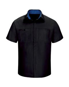 Workwear Outfitters Men's Short Sleeve Perform Plus Shop Shirt w/ Oilblok Tech Black/Royal Blue, Small