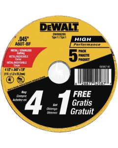 DWTDW8062B5 image(0) - DeWalt 4-1/2" Type 1 Metal Cutting Wheels (Pac