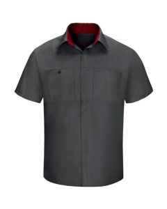 VFISY32CF-RG-XL image(0) - Workwear Outfitters Men's Long Sleeve Perform Plus Shop Shirt w/ Oilblok Tech Charcoal/Red, XL