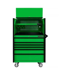EXTDX4107HRGK image(0) - Extreme Tools DX Series 41in W x 25in D Extreme Power Workstation&reg; Hutch and 6 Drawer 25in Deep Roller Cabinet - Green with Black Drawer Pulls 100-200 lb. Slides