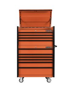 Extreme Tools DX Series 41"W x 25"D 4 Drawer Top Chest & 6 Drawer  Roller Cabinet Combo - Orange, Black Drawer Pulls