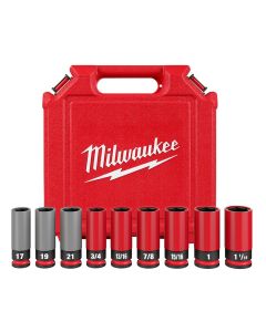 MLW49-66-7832 image(0) - Milwaukee Tool SHOCKWAVE Impact Duty 1/2 Drive SAE & Metric 9PC Lug Nut Wheel Socket Set
