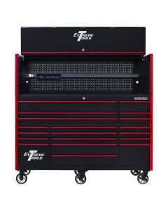 EXTRX723020HRKR image(0) - RX Series 72"W x 30"D Pro Hutch & 19 Drawer Roller Cabinet Combo; Black w/ Red Drawer Pulls