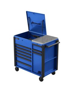 HOMBL06044090 image(0) - Homak Manufacturing 44 Inch RS Pro 9 Drawer Flip Top Power Service Cart w/ Workstation - Blue