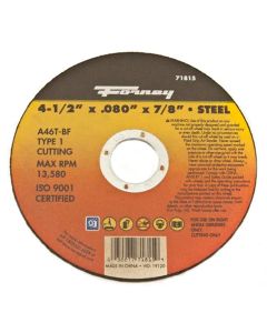 FOR71815-5 image(0) - Forney Industries Cut-Off Wheel, Metal, Type 1, 4-1/2 in x .080 in x 7/8 in 5 PK