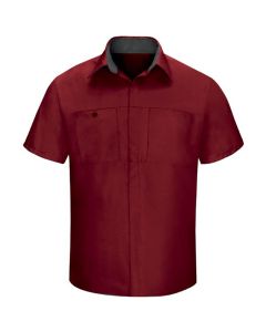 Workwear Outfitters Men's Short Sleeve Perform Plus Shop Shirt w/ Oilblok Tech Red/Charcoal, Small