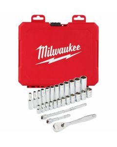 MLW48-22-9504 image(0) - Milwaukee Tool 1/4" Drive 28pc Ratchet & Socket Set - Metric