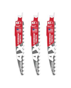 MLW48-00-5331 image(0) - Milwaukee Tool 6" 3 TPI The AX with Carbide Teeth for Pruning & Clean Wood SAWZALL Blade 3PK