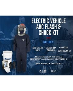 OBRZCF639-11 image(3) - Oberon OBERON&trade;- 12 Cal HRC2&trade; Electric Vehicle Arc Flash & Shock Kit: TCG Arc Flash Face Shield w/Hard Cap, Balaclava, Coverall with escape strap, Safety Glasses, Class 0 Glove Kit - Size 11, Earplugs & Storage Bucket - 