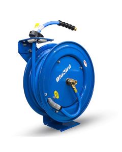 BluBird Air Hose Reel 3/8" Retractable Heavy Duty Steel Construction with Rubber Hose 300 PSI - 75 Foot
