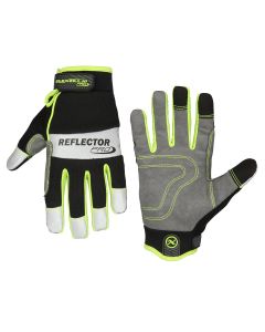 Flexzilla&reg; Pro High Dexterity Reflector Gloves, 3M&trade; Scotchlite&trade; Reflective Material, Gray/Black/ZillaGreen&trade;, M