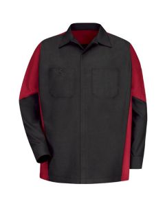 VFISY10BR-RG-XL image(0) - Workwear Outfitters Men's Long Sleeve Two-Tone Crew Shirt Black/ Red, XL