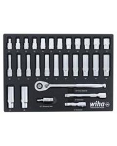 WIH33895 image(0) - Wiha Set Includes 12 Standard Sockets 10 - 21mm | 13 Deep Sockets 10 - 22mm | 1/2&rdquo; Dr. Ratchet 72 Tooth | 1/2&rdquo; Dr. Extension Bars 3&rdquo;, 6&rdquo; | 1/2&rdquo; Dr. Universal Joint