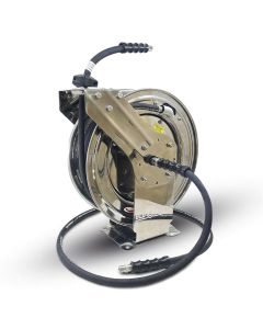 BLBPWRSS3850 image(0) - BluShield 3/8" Retractable Stainless Steel Pressure Washer Hose Reel with Aramid Braided Hose, 6' Lead-in Hose - 50 Feet