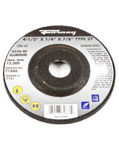 FOR71886 image(0) - GRINDING WHEEL, ALUMINUM, TYPE 27, 4-1/2 IN X 1/4 IN X 7/8 IN