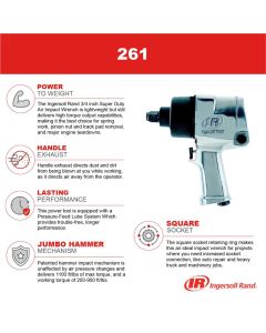 Ingersoll Rand 3/4 Inch Air Impact Wrench, Super Duty, 1100 ft-lb Torque, Friction Ring Retainer, Pistol Grip