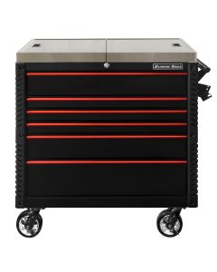 EX Series 41" 6 Drawer Stainless Steel Sliding Top Tool Cart with Bumpers  Black with Red Drawer Pulls