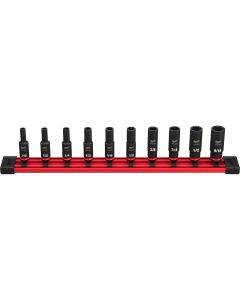 MLW49-66-7001 image(0) - Milwaukee Tool 10PC SHOCKWAVE Impact Duty  SAE Deep 6 Point Socket Set