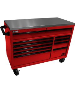 HOMRD04054014 image(0) - Homak Manufacturing 54" RSPro Rolling Workstation w/Stainless Steel Top Worksurface-Red