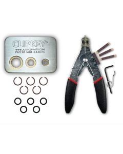 JUST CLIPS TOOL KIT WITH SNAP RING PLIERS, A CLIPKEY AND 5 SETS OF 1/2" FRICTION RINGS & O-RINGS