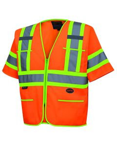 SRWV1023550U-M image(0) - Pioneer - Polyester Tricot Sleeved Safety Vest - Hi-Vis Orange - Size Medium