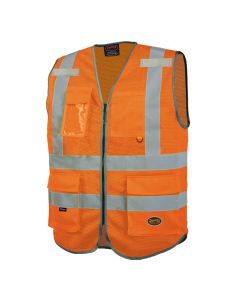 SRWV1024850U-L image(0) - Pioneer - Mesh 9-Pocket Safety Vest - Hi-Vis Orange - Size Large