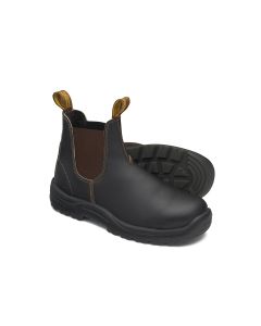 Blundstone Steel Toe Elastic Side Slip-On Boots, Kick Guard, Water Resistant, Stout Brown, AU size 4, US size 5