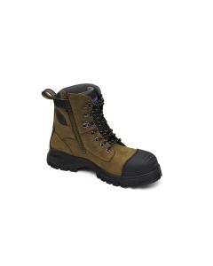 BLU983-040 image(0) - Blundstone Steel Toe Lace Up Side Zip, Water Resistant, Bump Cap, Puncture Resistant Insole, Crazy Horse Brown, AU size 4, US size 5