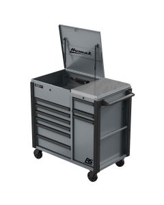 HOMGR06044090 image(0) - Homak Manufacturing 44 Inch RS Pro 9 Drawer Flip Top Power Service Cart w/ Workstation - Grey