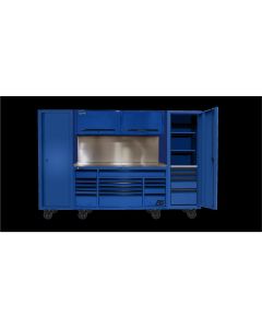 HOMBLCTS12001 image(0) - Homak Manufacturing 120? RS PRO CTS Roller Cabinet & Side Lockers Combo with Solid Backsplash - Blue