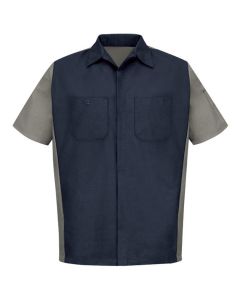 Workwear Outfitters Men's Short Sleeve Two-Tone Crew Shirt Navy/Grey, Large