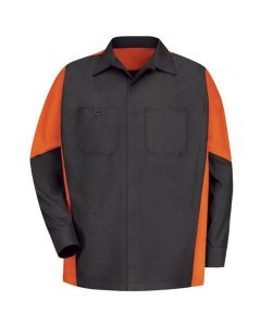 Workwear Outfitters Men's Long Sleeve Two-Tone Crew Shirt Charcoal/Orange, XXL