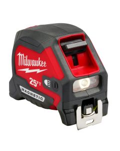 MLW48-22-0428 image(0) - Milwaukee Tool 25ft Compact Wide Blade Magnetic Tape Measure w/ Rechargeable 100L Light