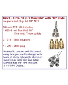 MILS221 image(0) - Milton Industries 5 pc. "M" Style 3 in 1 Manifold Kit