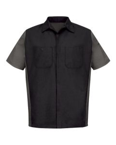 VFISY20BC-SS-5XL image(0) - Workwear Outfitters Men's Short Sleeve Two-Tone Crew Shirt Black/Charcoal, 5XL