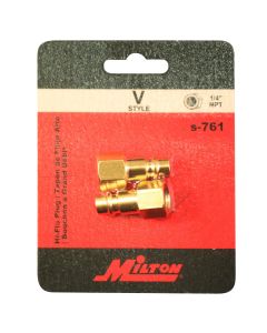 MILS-761 image(0) - Milton Industries HI-Flo V-Style 1/4" FNPT Brass Plug 2/cd