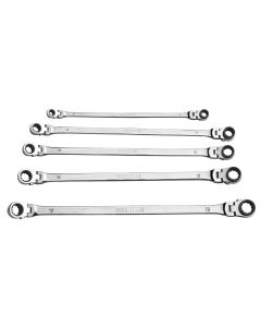 MTNRM6 image(0) - Mountain 5-Piece Metric Double Box Universal Spline Reversible Ratcheting Wrench Set; 8 mm - 18mm, 90 Tooth Design, Long, Flexible, Reversible
